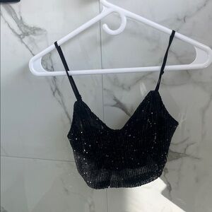 Sequin Black Crop Top